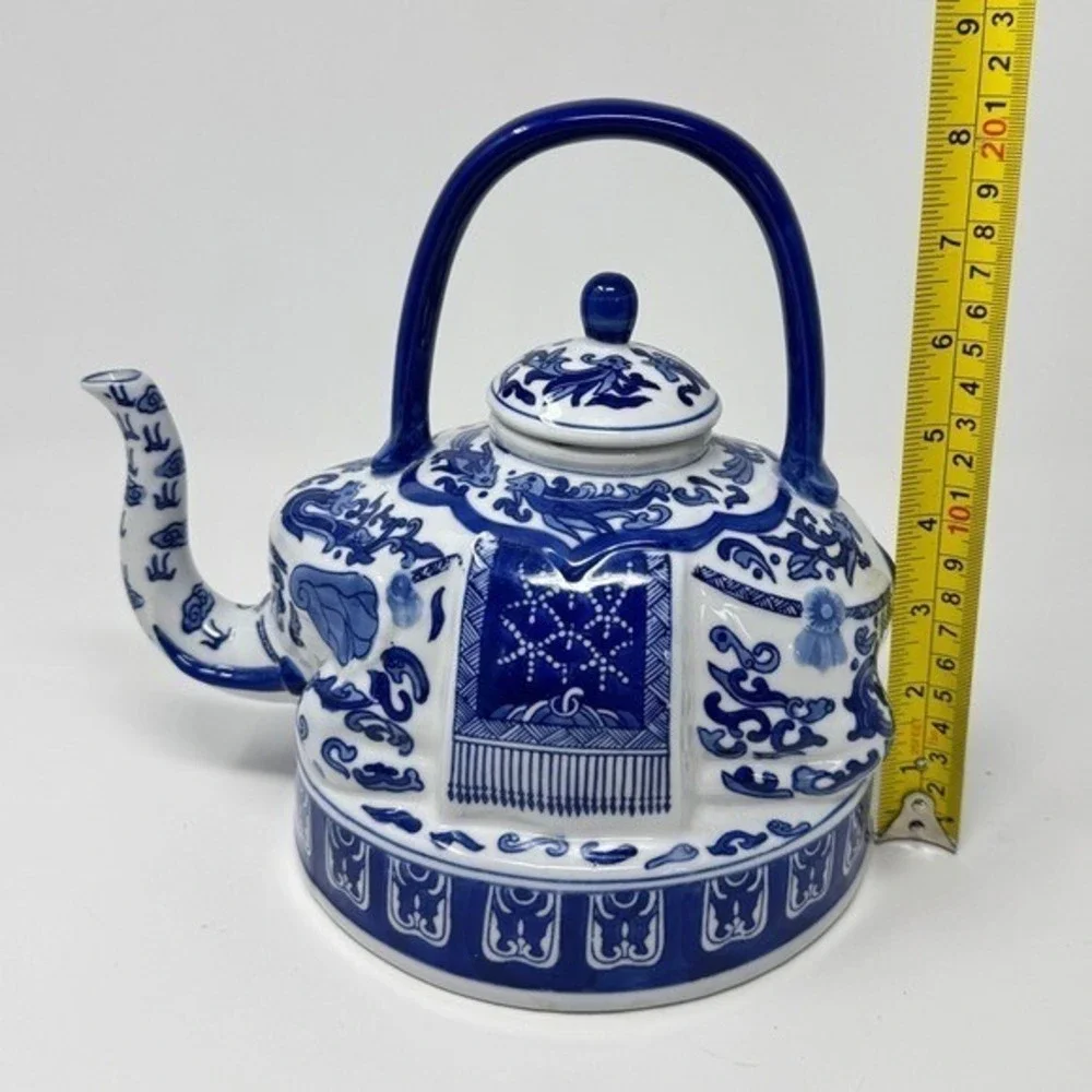 Vintage Elephant Chinoiserie Blue and White Teapot by Bombay